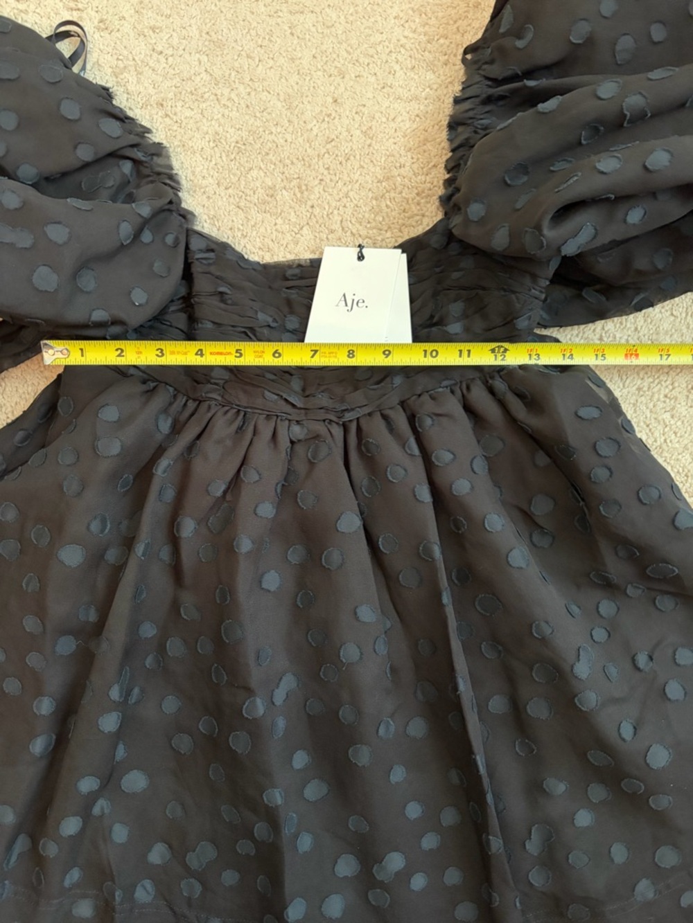 AJE La Piscine NWT Dotted Chiffon Puff Sleeve Bow Back Mini Dress Size 4 US Sz 0 - Picture 16 of 16